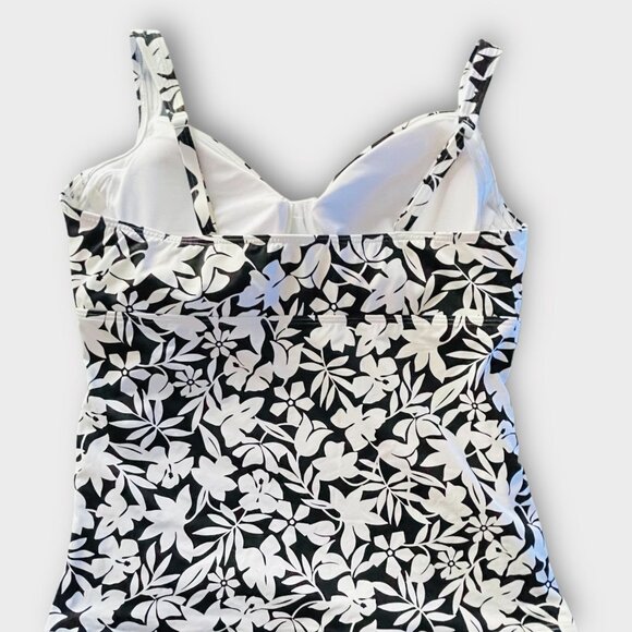 Lands End Long Torso Tankini Top Swimsuit Black Havana Floral Print Underwire 16 - Picture 3 of 12